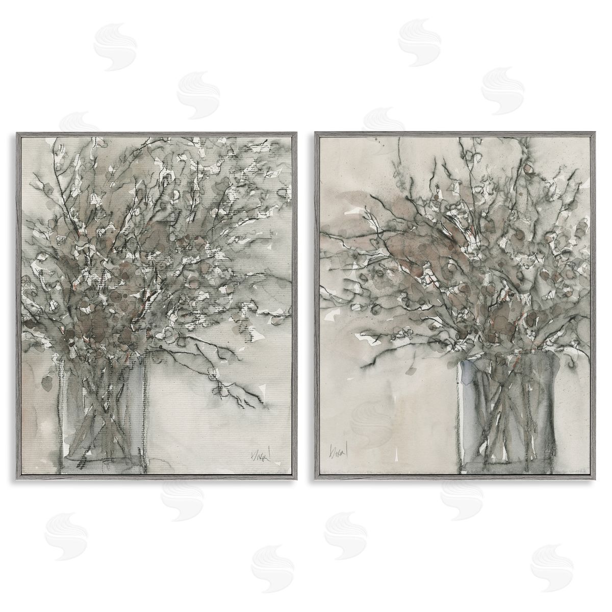 Charcoal Sketched Vase Grey Frame Print Wall Art, Home Decor by Samuel Dixon