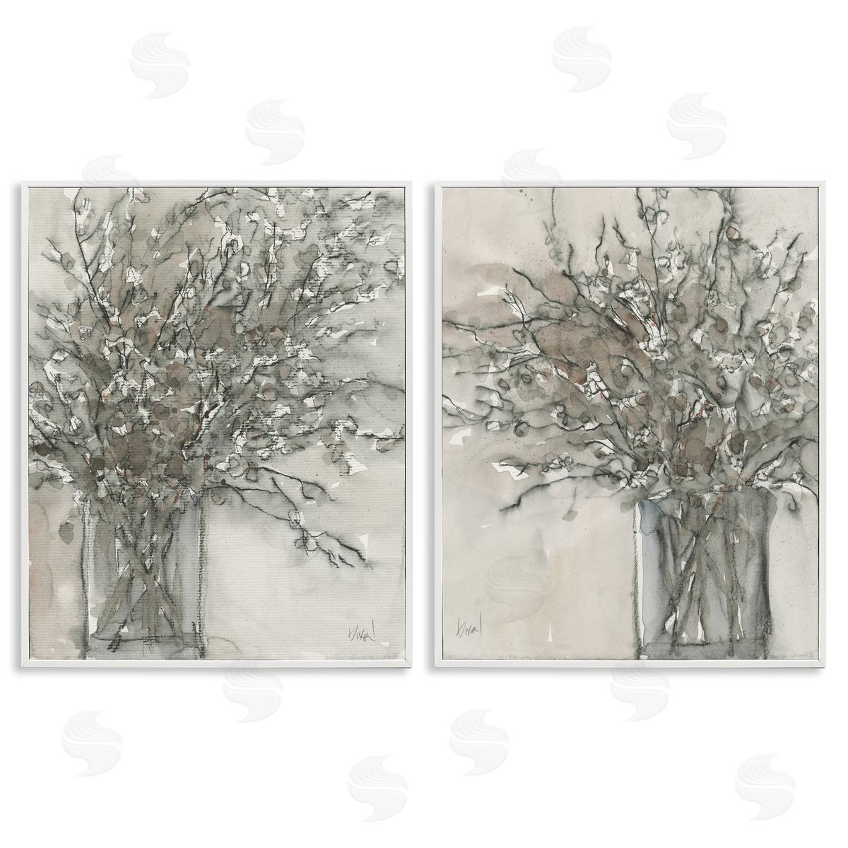 Charcoal Sketched Vase White Frame Print Wall Art, Home Decor by Samuel Dixon