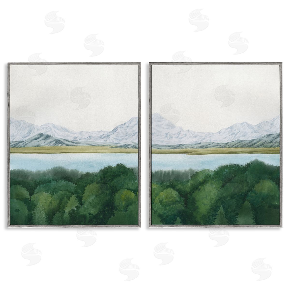 View Over Mountain Trees Grey Frame Print Wall Art, Home Decor by Grace Popp