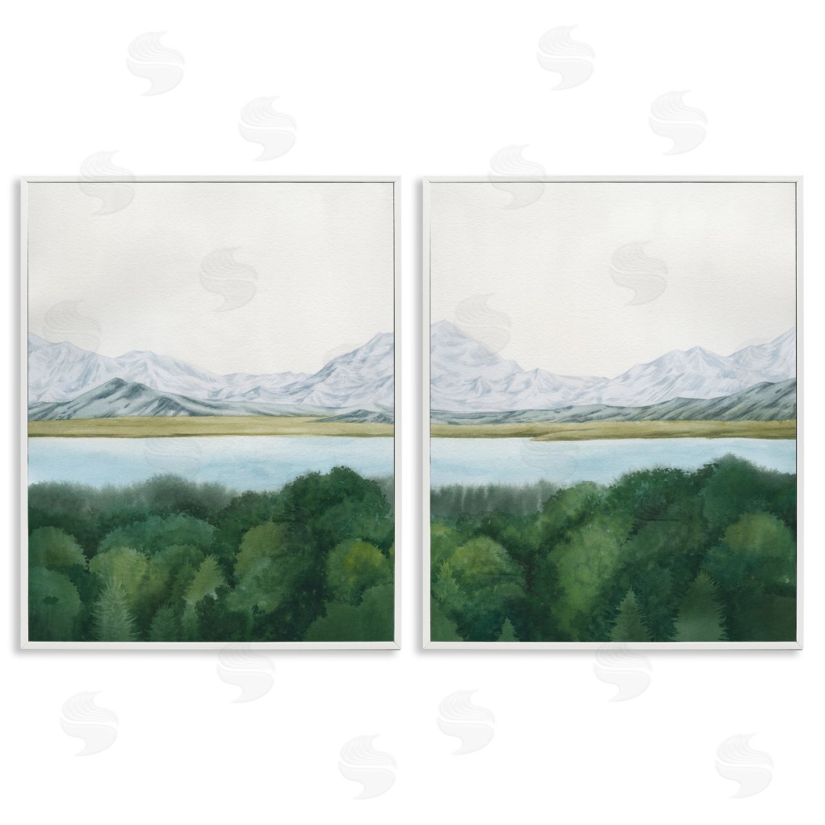 View Over Mountain Trees White Frame Print Wall Art, Home Decor by Grace Popp