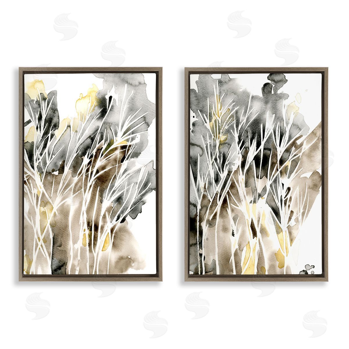 Watercolor Splash with Tendrils Brown Floating Frame Canvas Wall Art, Home Decor by Regina Moore