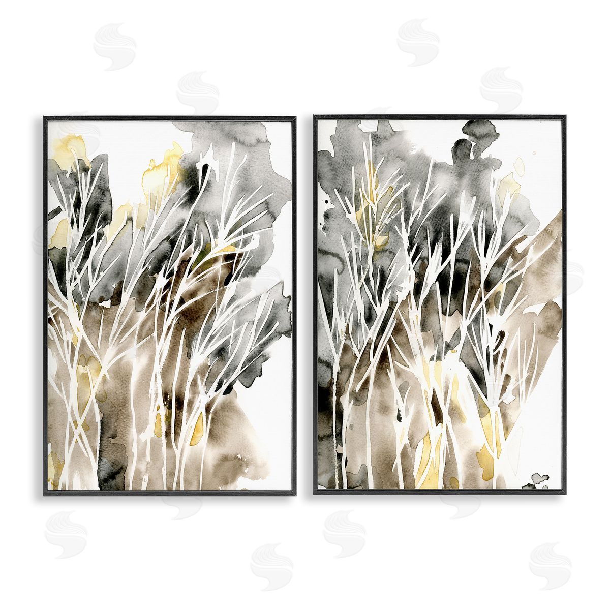 Watercolor Splash with Tendrils Black Frame Print Wall Art, Home Decor by Regina Moore