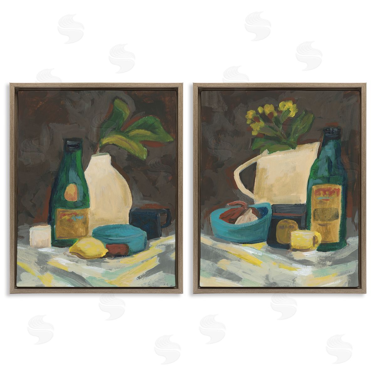 Mixed Sundries Still Life Brown Floating Frame Canvas Wall Art, Home Decor by June Erica Vess