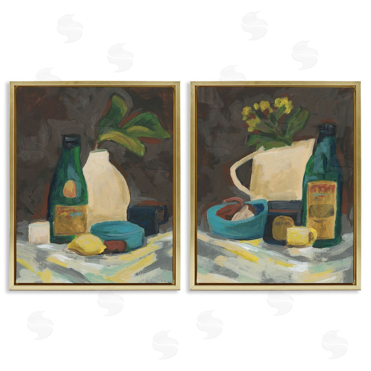 Mixed Sundries Still Life Gold Floating Frame Canvas Wall Art, Home Decor by June Erica Vess