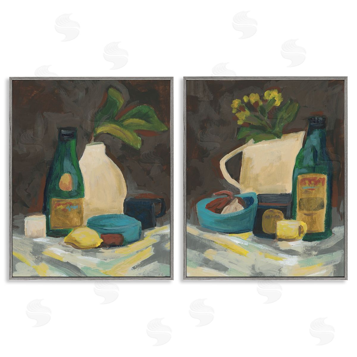 Mixed Sundries Still Life Grey Frame Print Wall Art, Home Decor by June Erica Vess