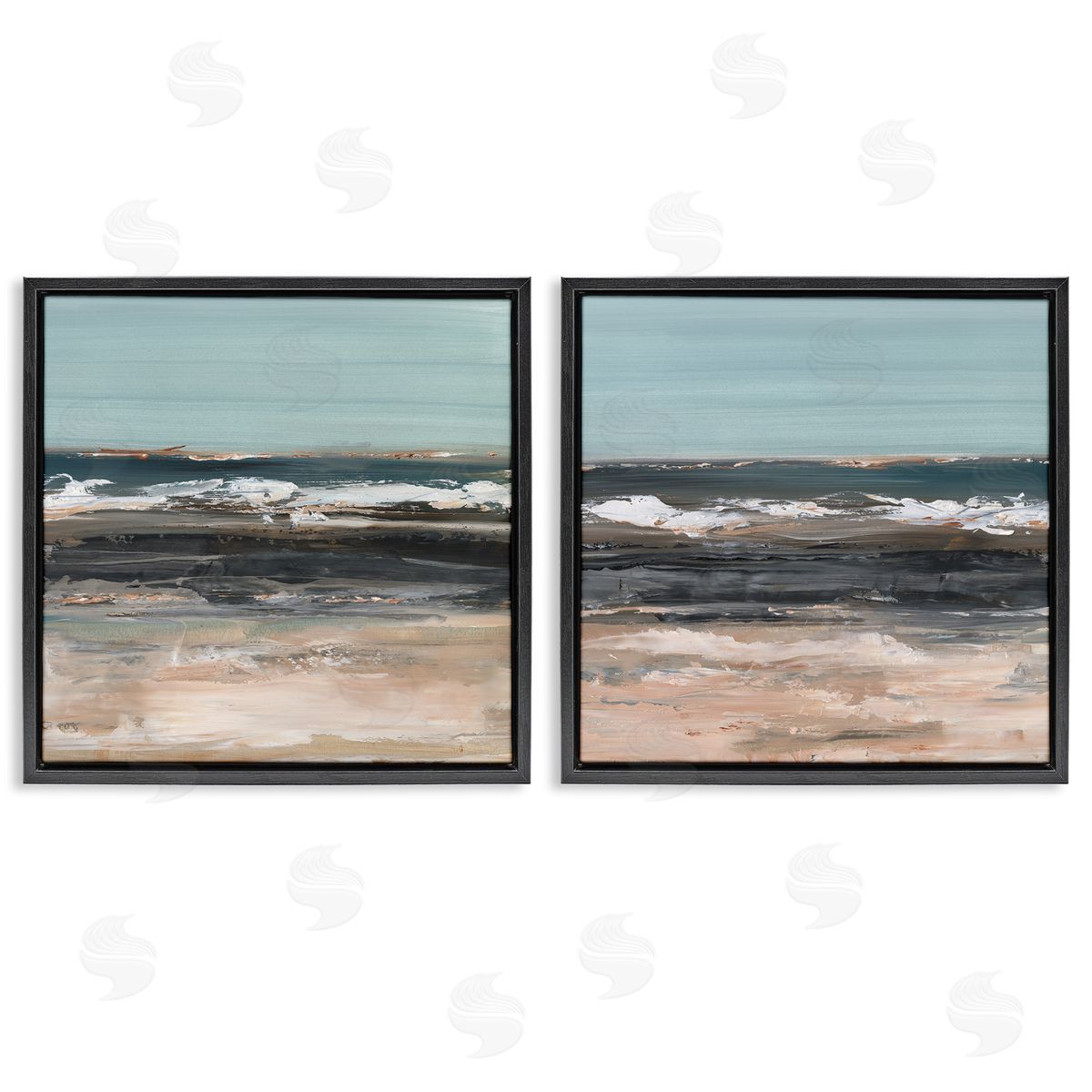Summer Waves Abstract Black Floating Frame Canvas Wall Art, Home Decor by Ethan Harper