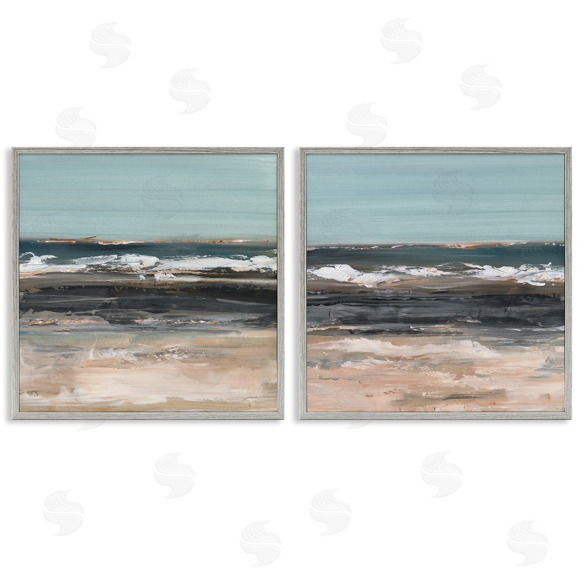 Summer Waves Abstract Grey Frame Print Wall Art, Home Decor by Ethan Harper
