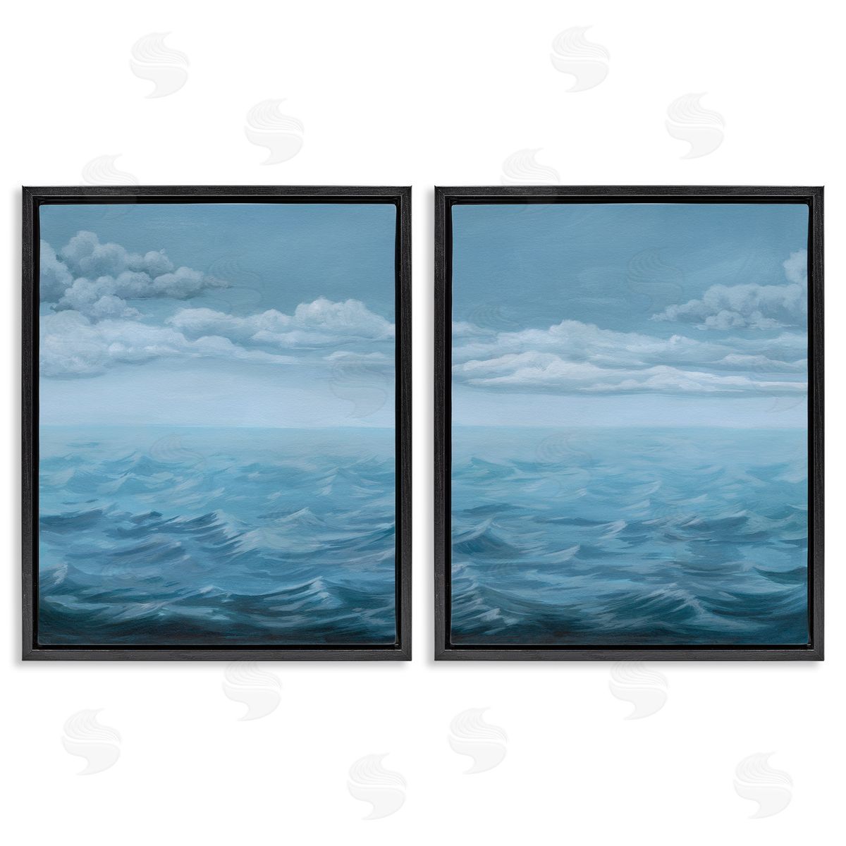 Clouds over Rough Sea Waves Black Floating Frame Canvas Wall Art, Home Decor by Grace Popp
