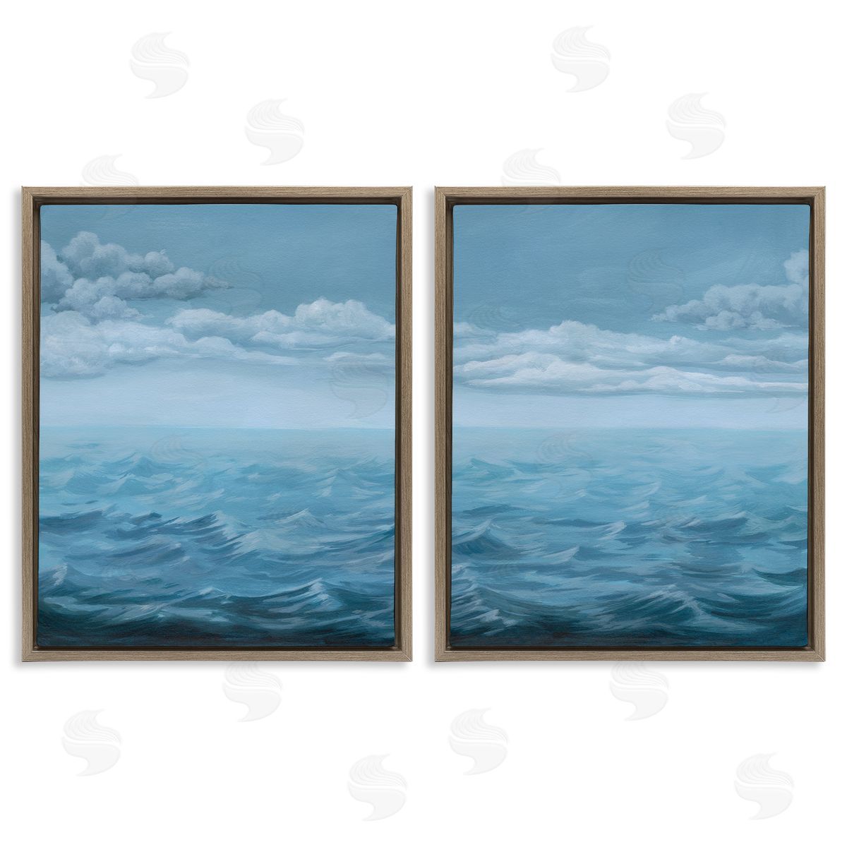 Clouds over Rough Sea Waves Brown Floating Frame Canvas Wall Art, Home Decor by Grace Popp
