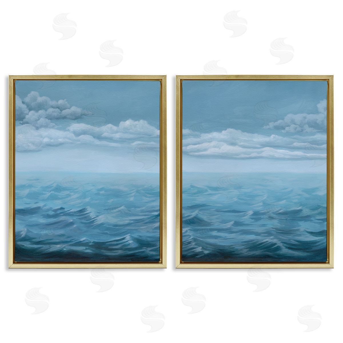 Clouds over Rough Sea Waves Gold Floating Frame Canvas Wall Art, Home Decor by Grace Popp