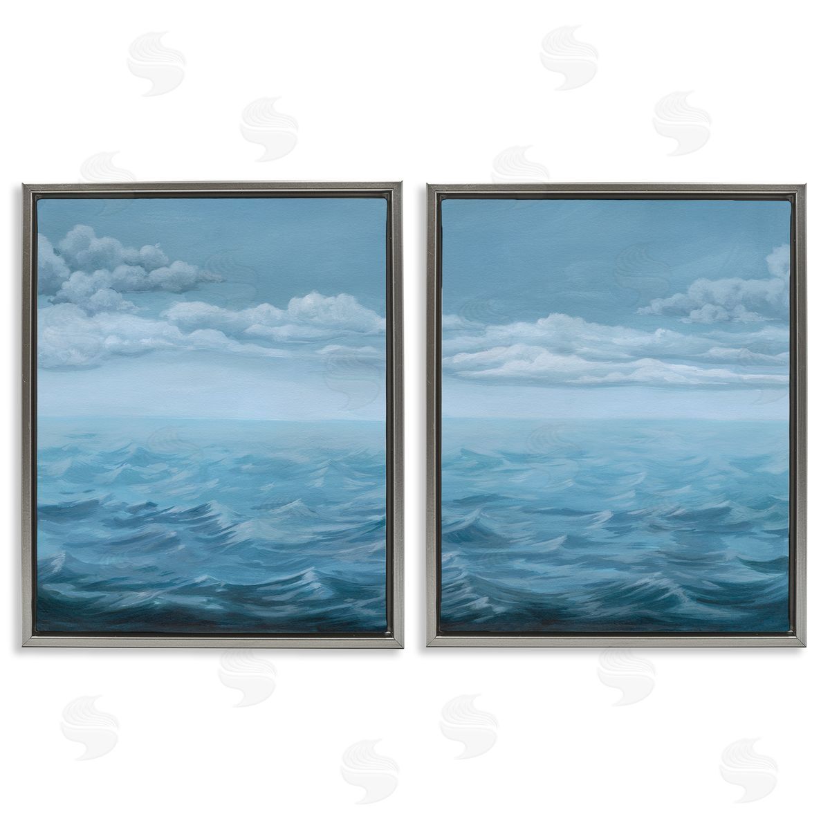 Clouds over Rough Sea Waves Grey Floating Frame Canvas Wall Art, Home Decor by Grace Popp