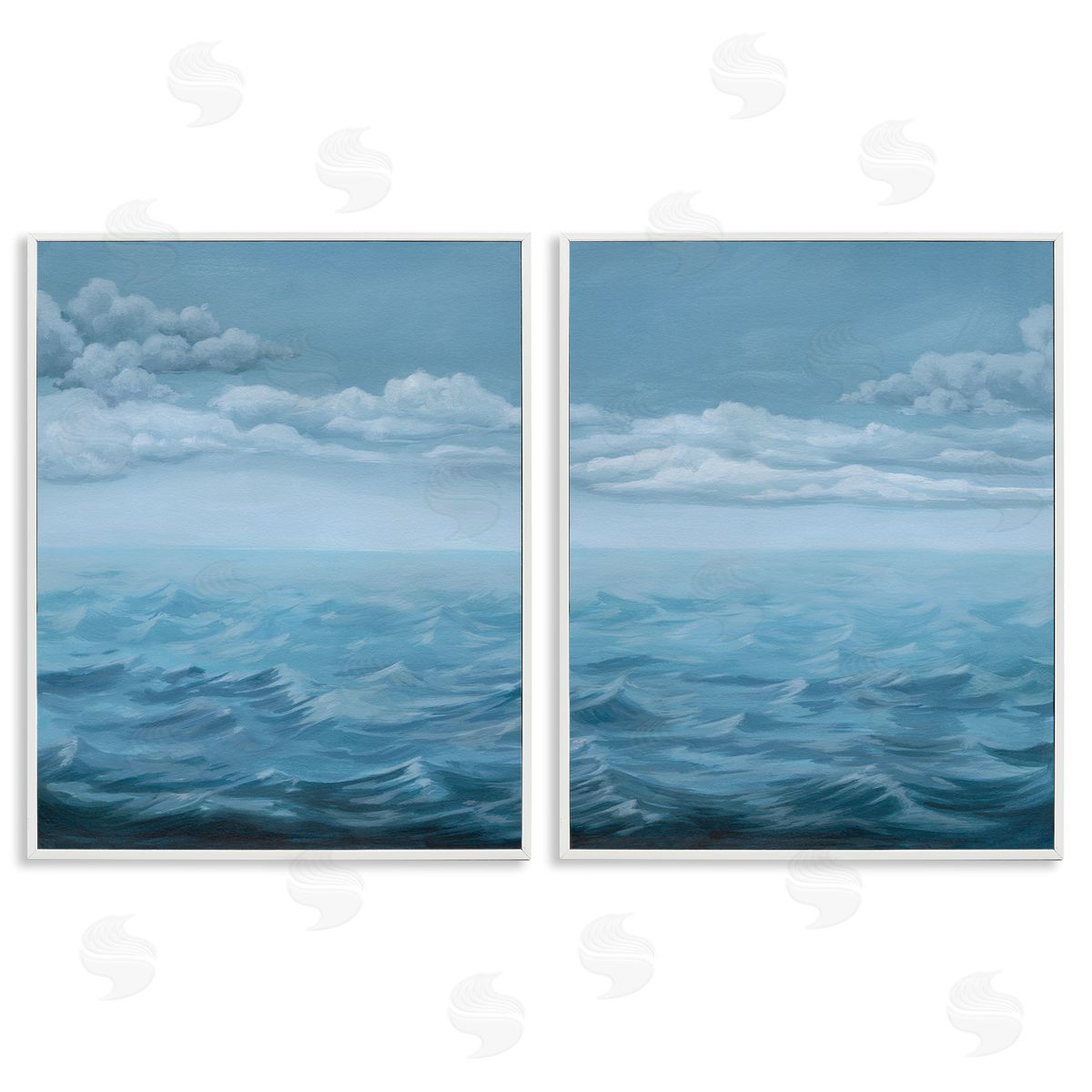Clouds over Rough Sea Waves White Frame Print Wall Art, Home Decor by Grace Popp