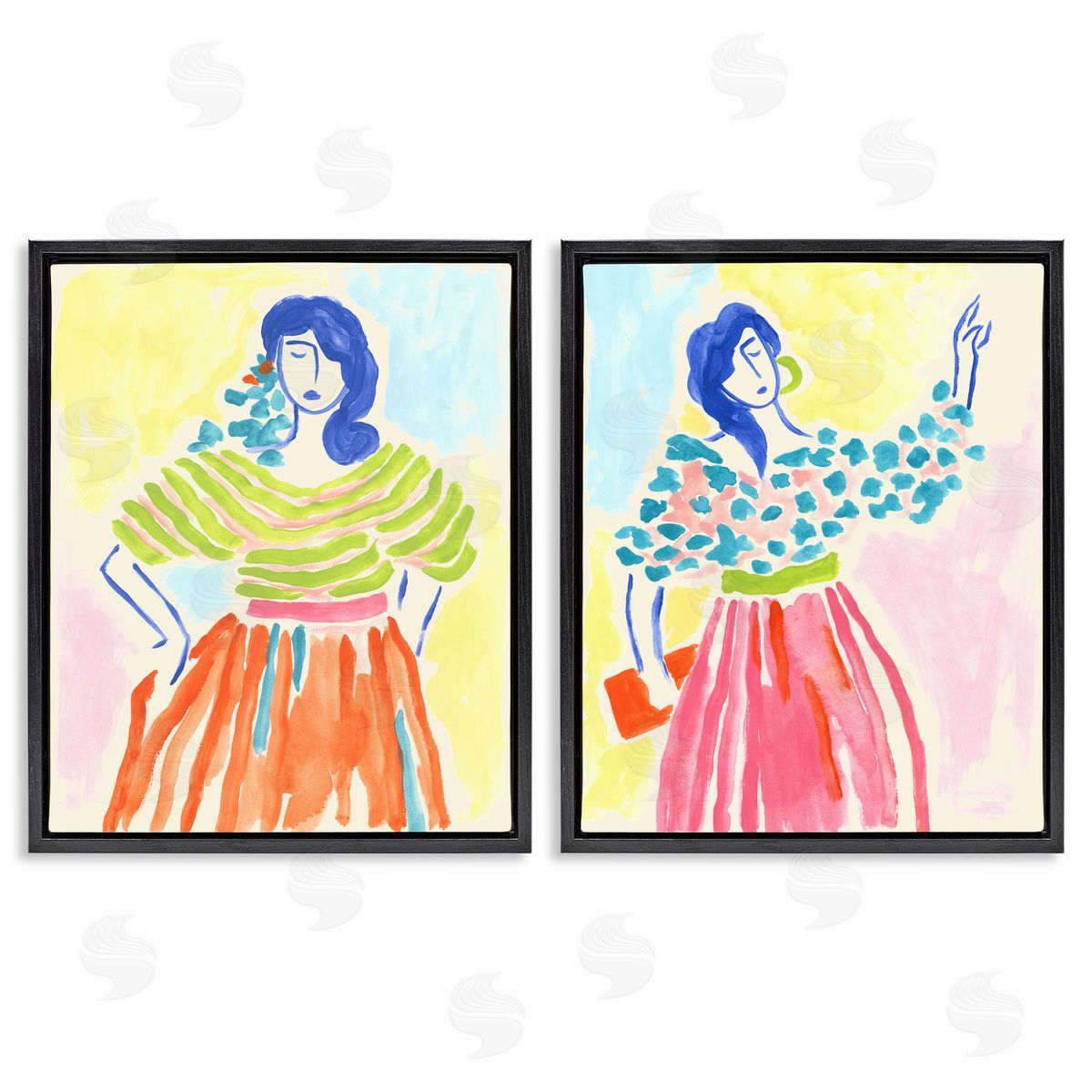 Stylish Women Bright Hues Black Floating Frame Canvas Wall Art, Home Decor by June Erica Vess