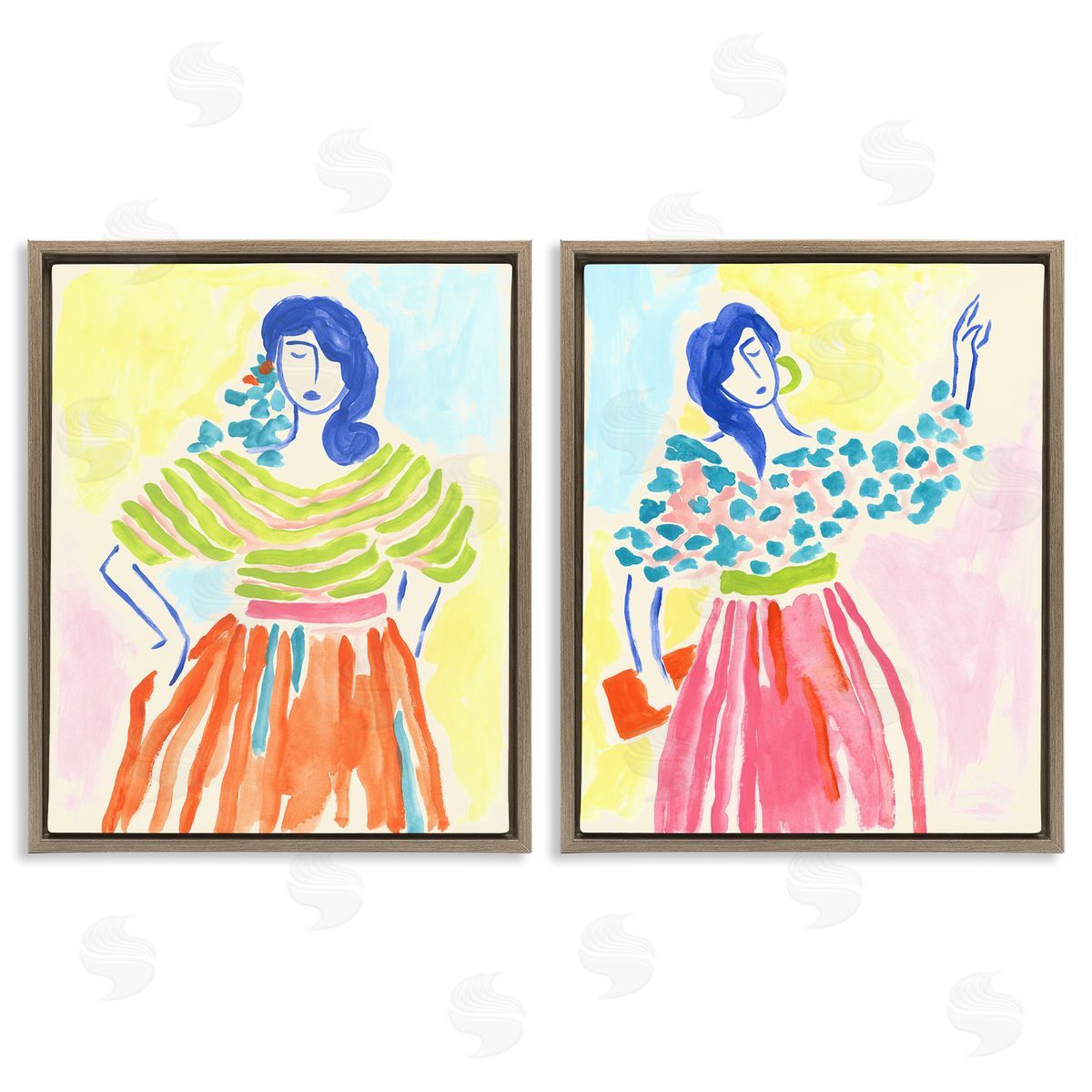 Stylish Women Bright Hues Brown Floating Frame Canvas Wall Art, Home Decor by June Erica Vess