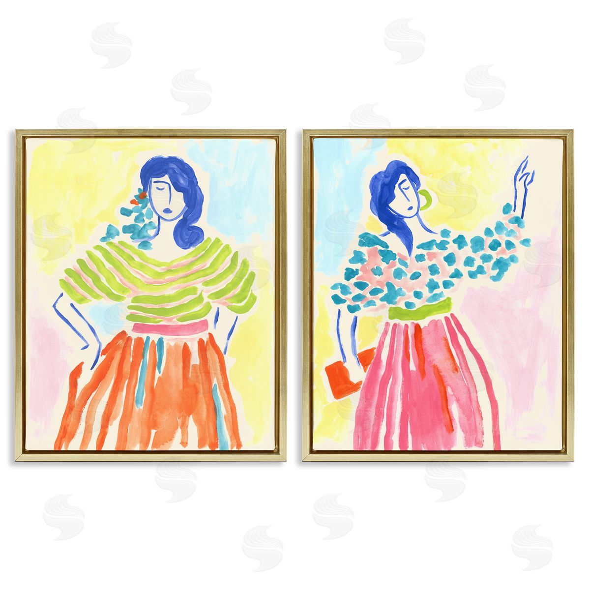 Stylish Women Bright Hues Gold Floating Frame Canvas Wall Art, Home Decor by June Erica Vess