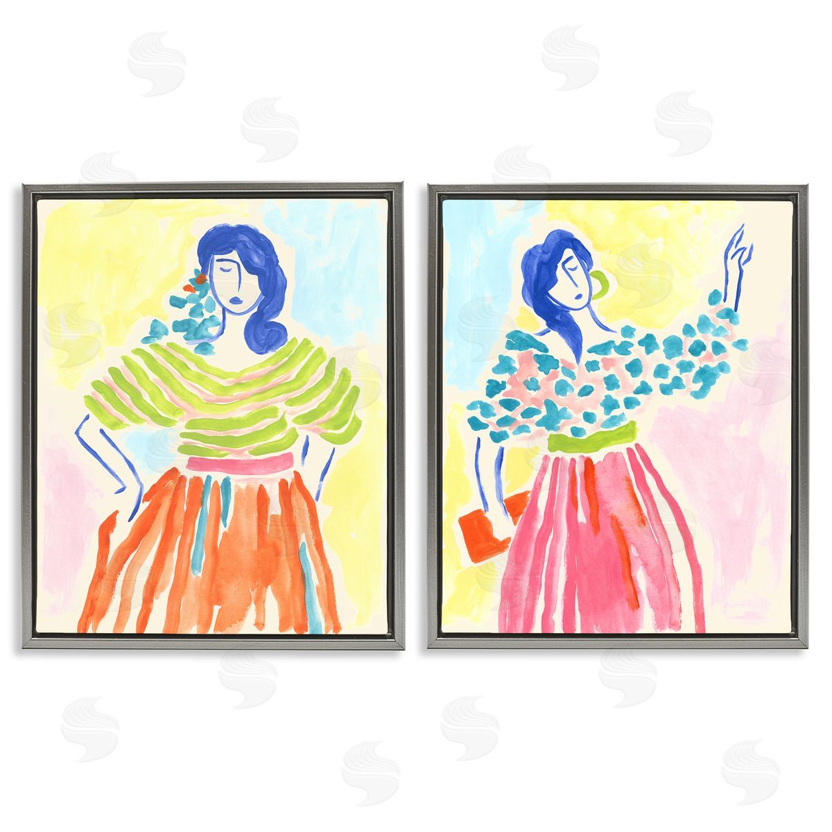 Stylish Women Bright Hues Grey Floating Frame Canvas Wall Art, Home Decor by June Erica Vess