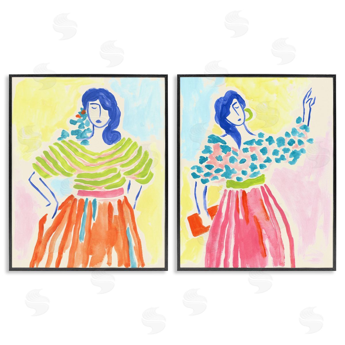 Stylish Women Bright Hues Black Frame Print Wall Art, Home Decor by June Erica Vess