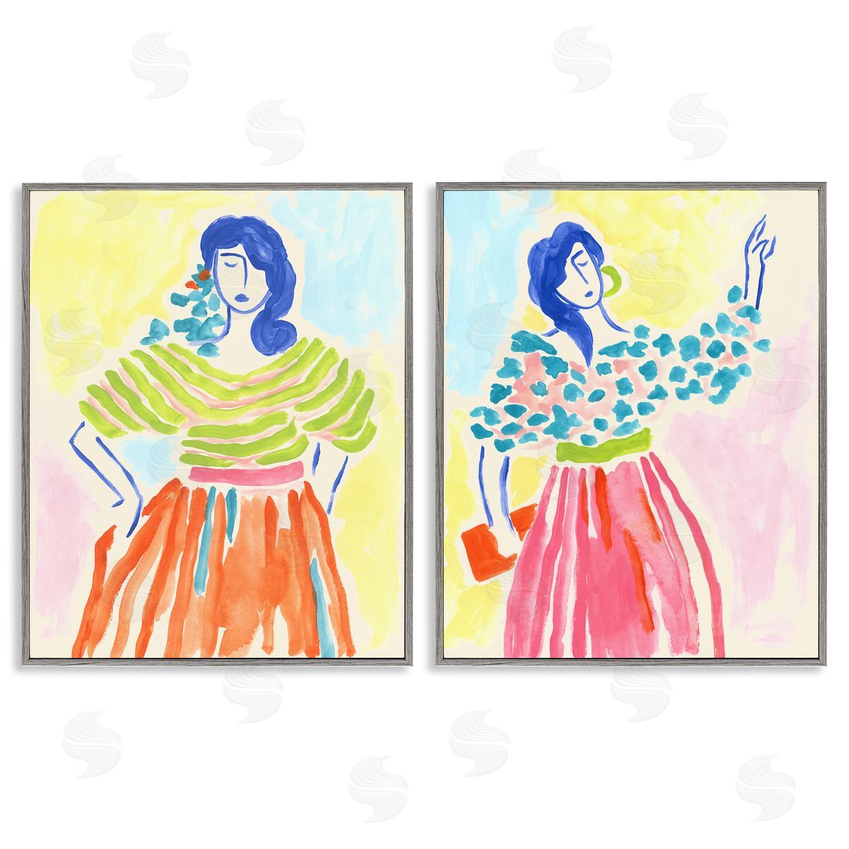 Stylish Women Bright Hues Grey Frame Print Wall Art, Home Decor by June Erica Vess