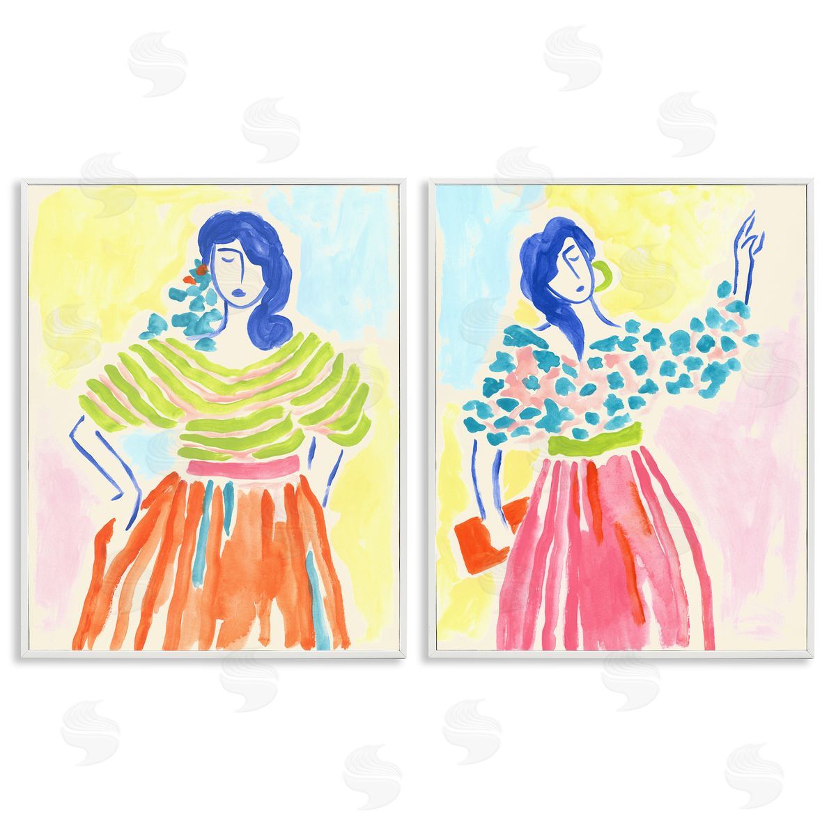 Stylish Women Bright Hues White Frame Print Wall Art, Home Decor by June Erica Vess