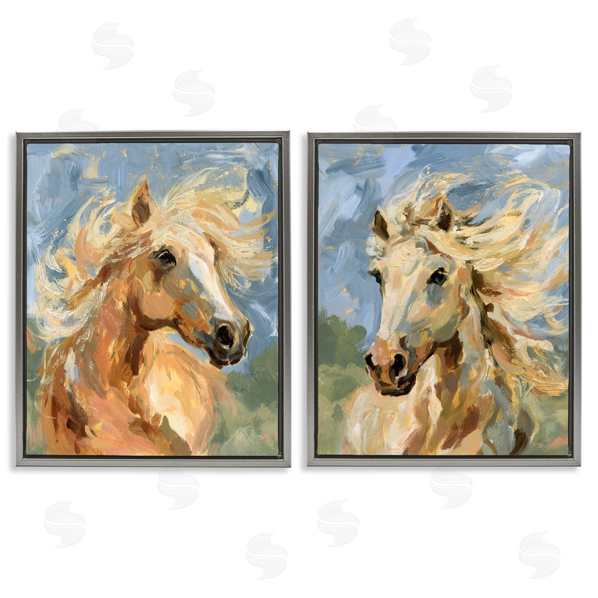 Windblown Manes Horses Grey Floating Frame Canvas Wall Art, Home Decor by Victoria Barnes