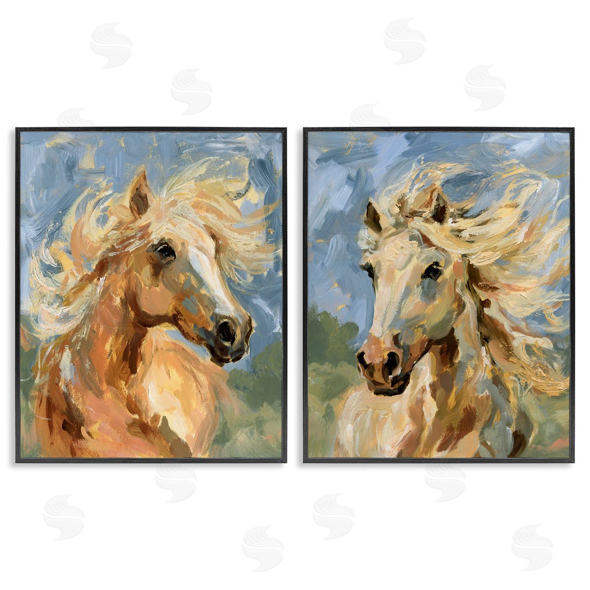 Windblown Manes Horses Black Frame Print Wall Art, Home Decor by Victoria Barnes
