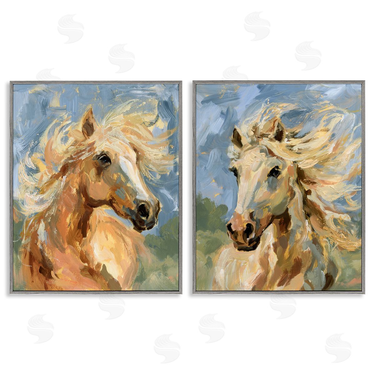 Windblown Manes Horses Grey Frame Print Wall Art, Home Decor by Victoria Barnes