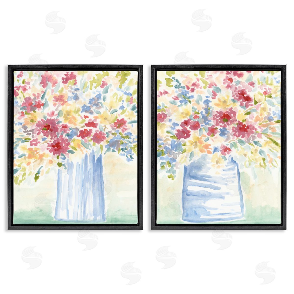 Soft Speckled Flower Vases Black Floating Frame Canvas Wall Art, Home Decor by June Erica Vess