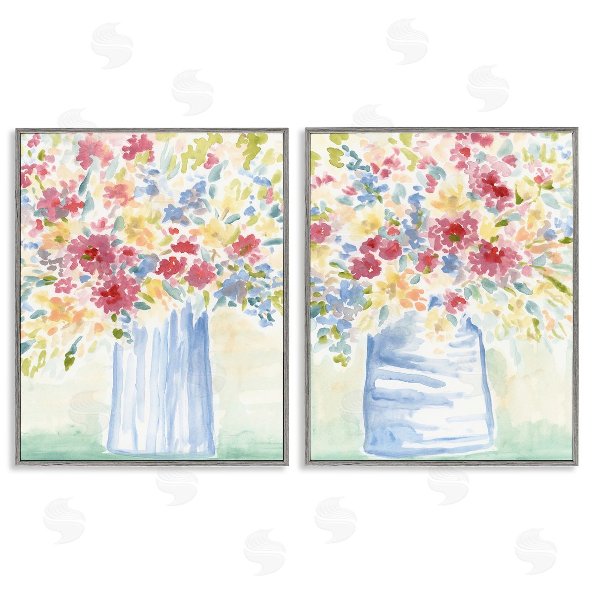 Soft Speckled Flower Vases Grey Frame Print Wall Art, Home Decor by June Erica Vess