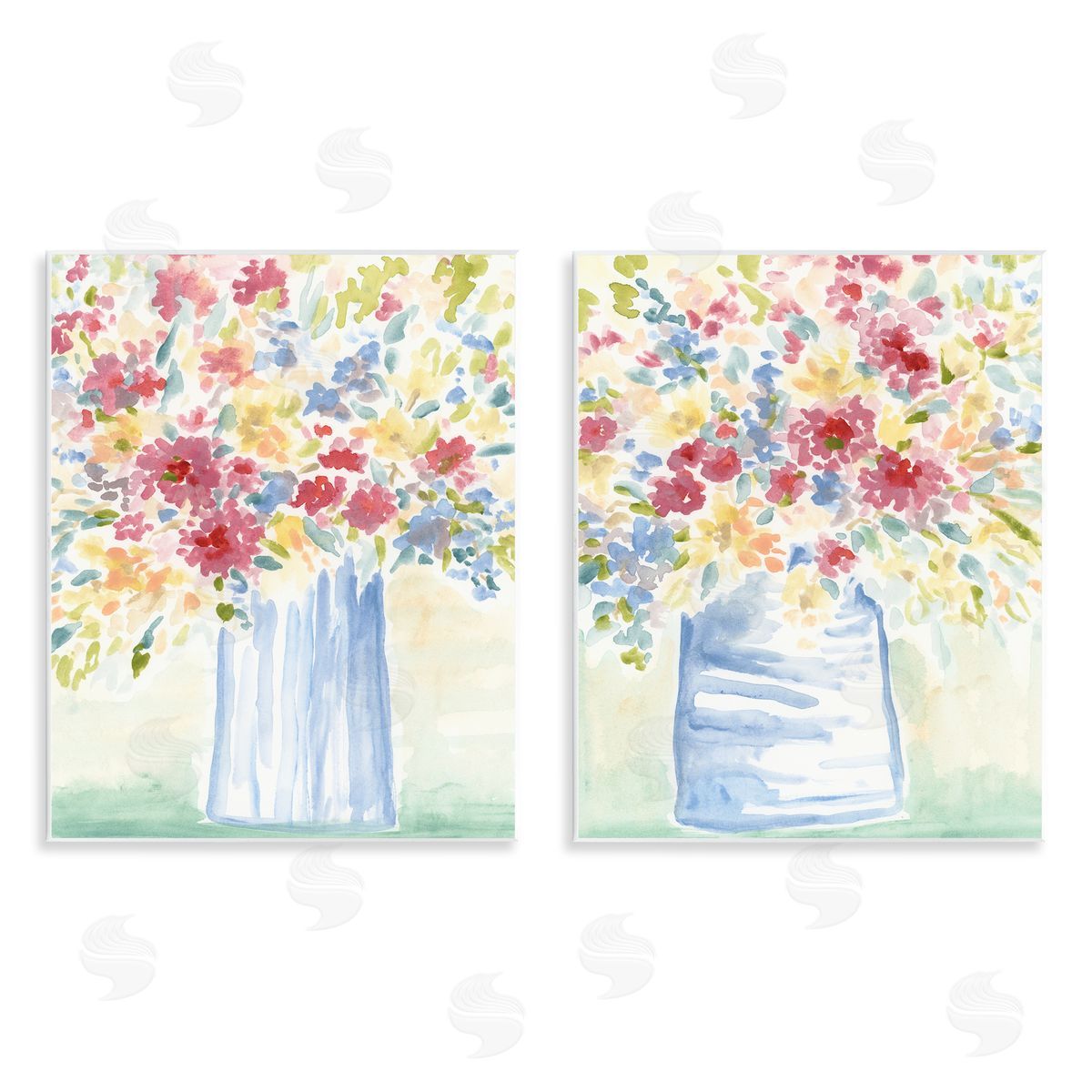 Soft Speckled Flower Vases Wood Plaque Wall Art, Home Decor by June Erica Vess