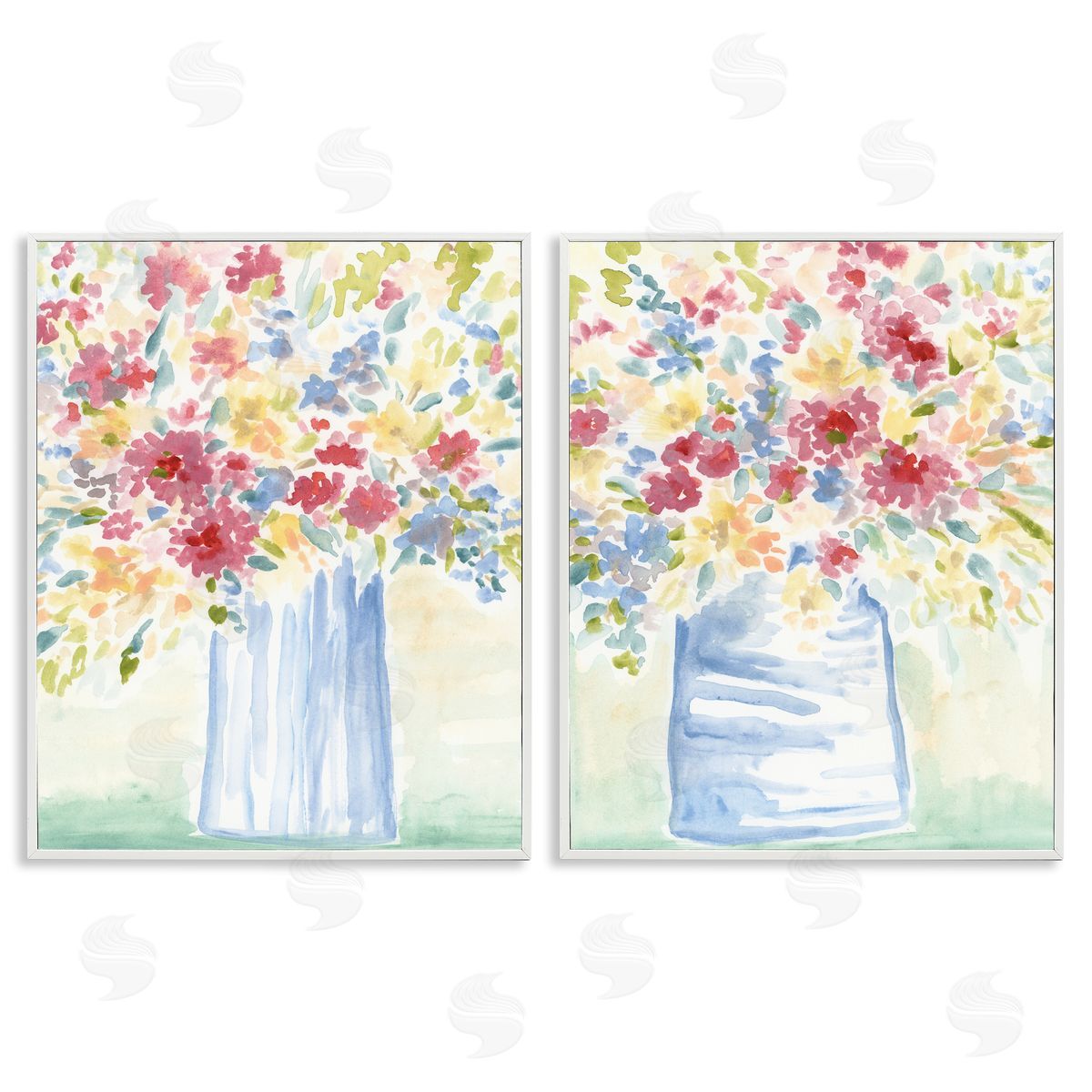 Soft Speckled Flower Vases White Frame Print Wall Art, Home Decor by June Erica Vess