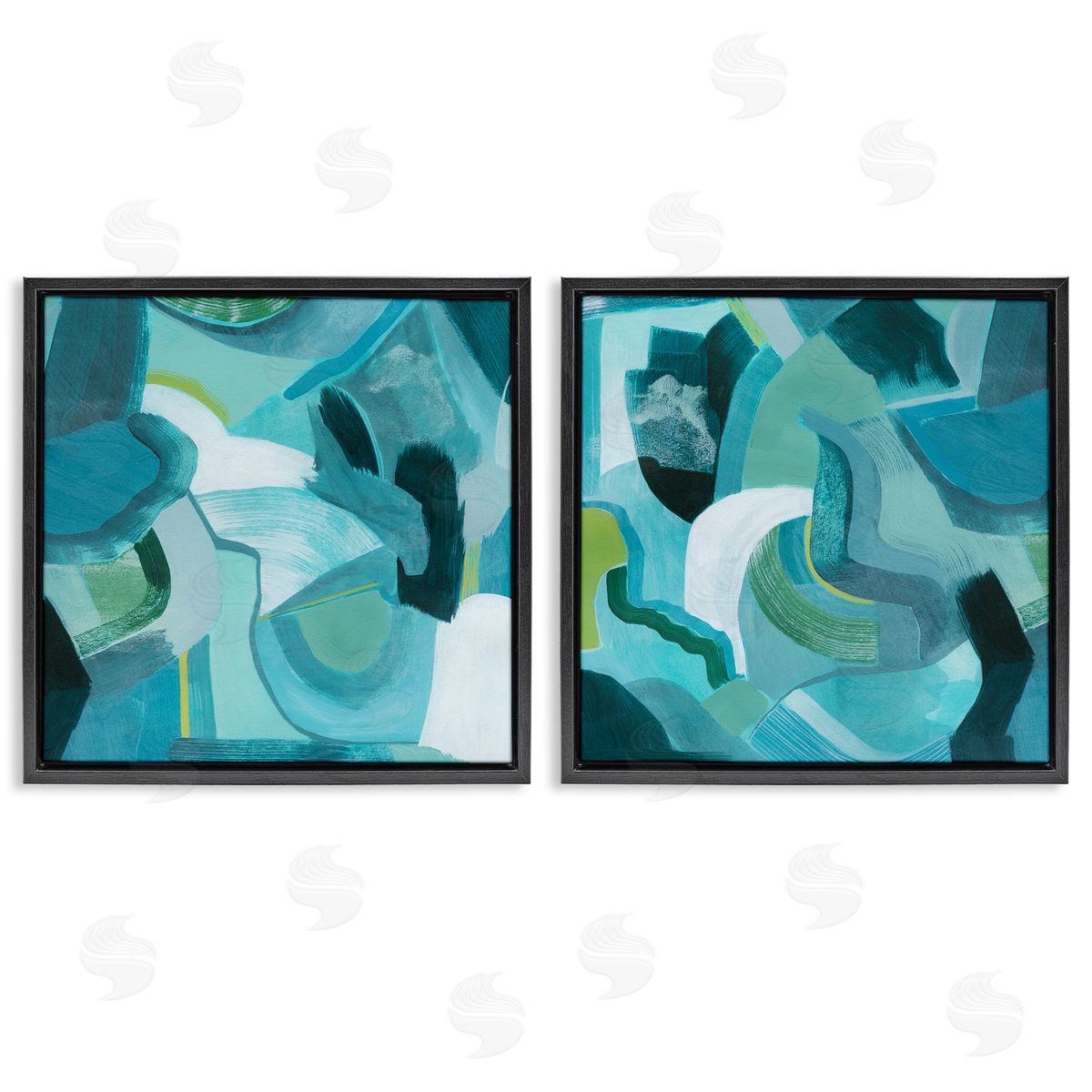 Energetic Blue Patterns Black Floating Frame Canvas Wall Art, Home Decor by Grace Popp