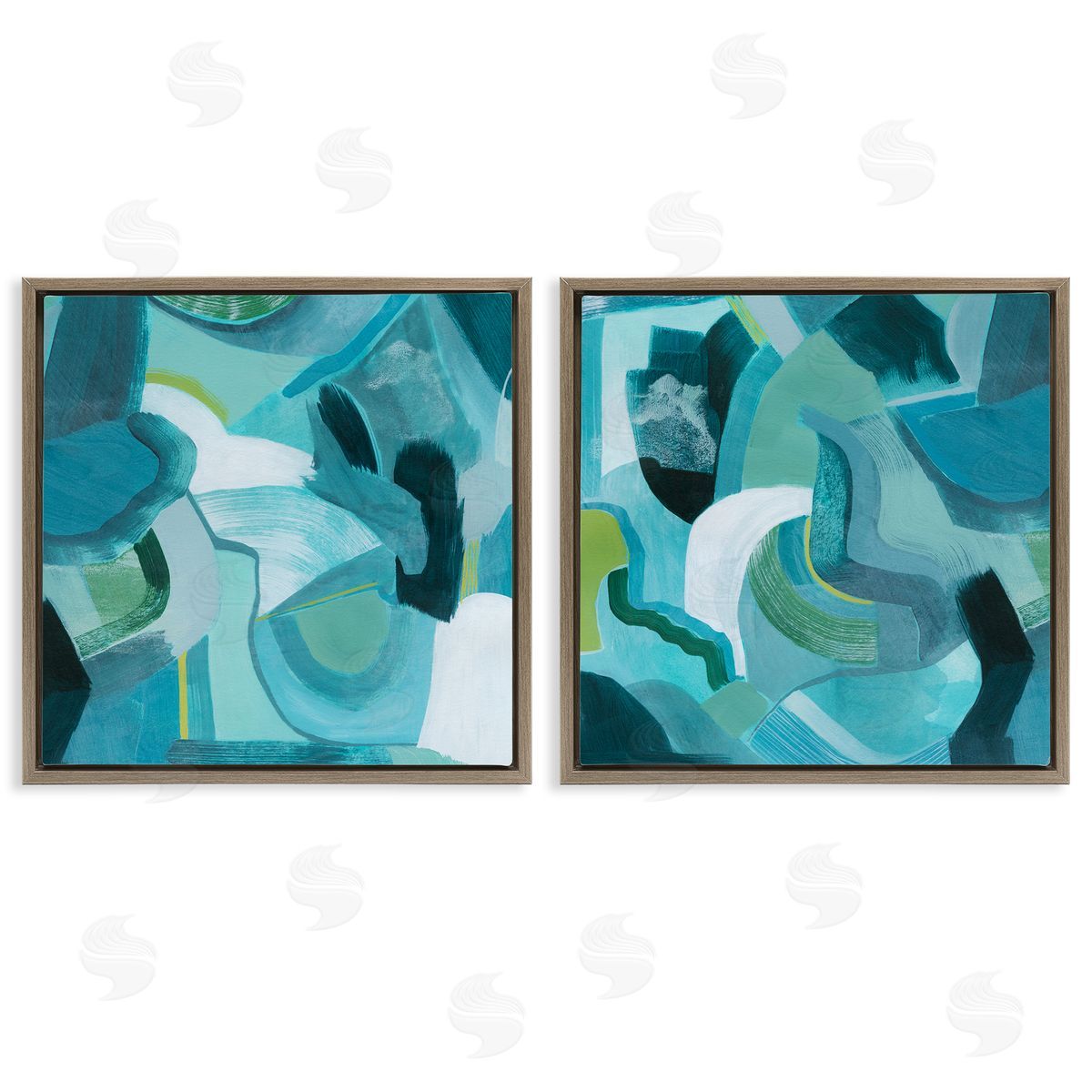 Energetic Blue Patterns Brown Floating Frame Canvas Wall Art, Home Decor by Grace Popp