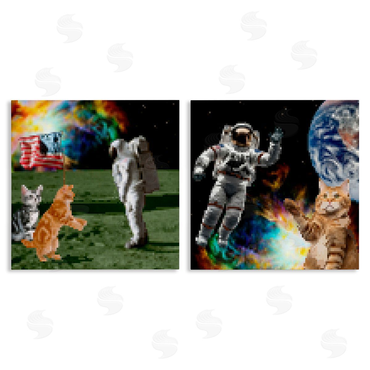 Cats & Astronauts in Space Canvas Wall Art, Home Decor by June Erica Vess