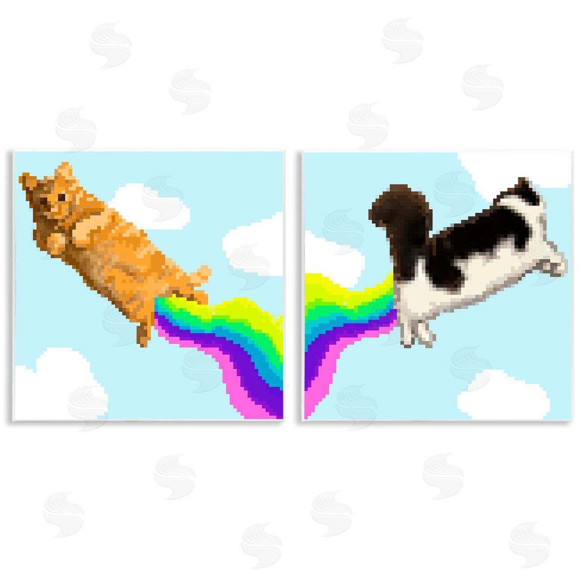 Pixel Cats with Rainbows Wood Plaque Wall Art, Home Decor by June Erica Vess