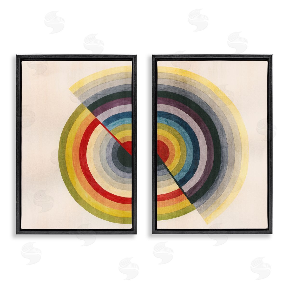 Fading Round Split Circles Black Floating Frame Canvas Wall Art, Home Decor by Grace Popp