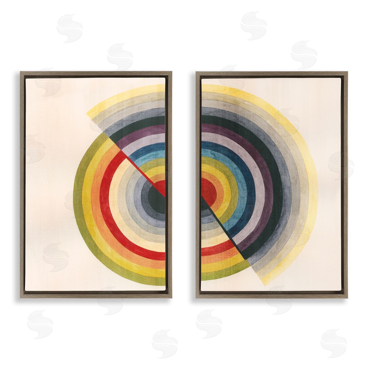 Fading Round Split Circles Brown Floating Frame Canvas Wall Art, Home Decor by Grace Popp