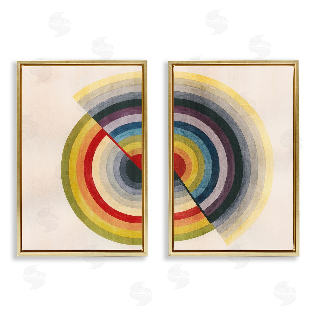Fading Round Split Circles Gold Floating Frame Canvas Wall Art, Home Decor by Grace Popp