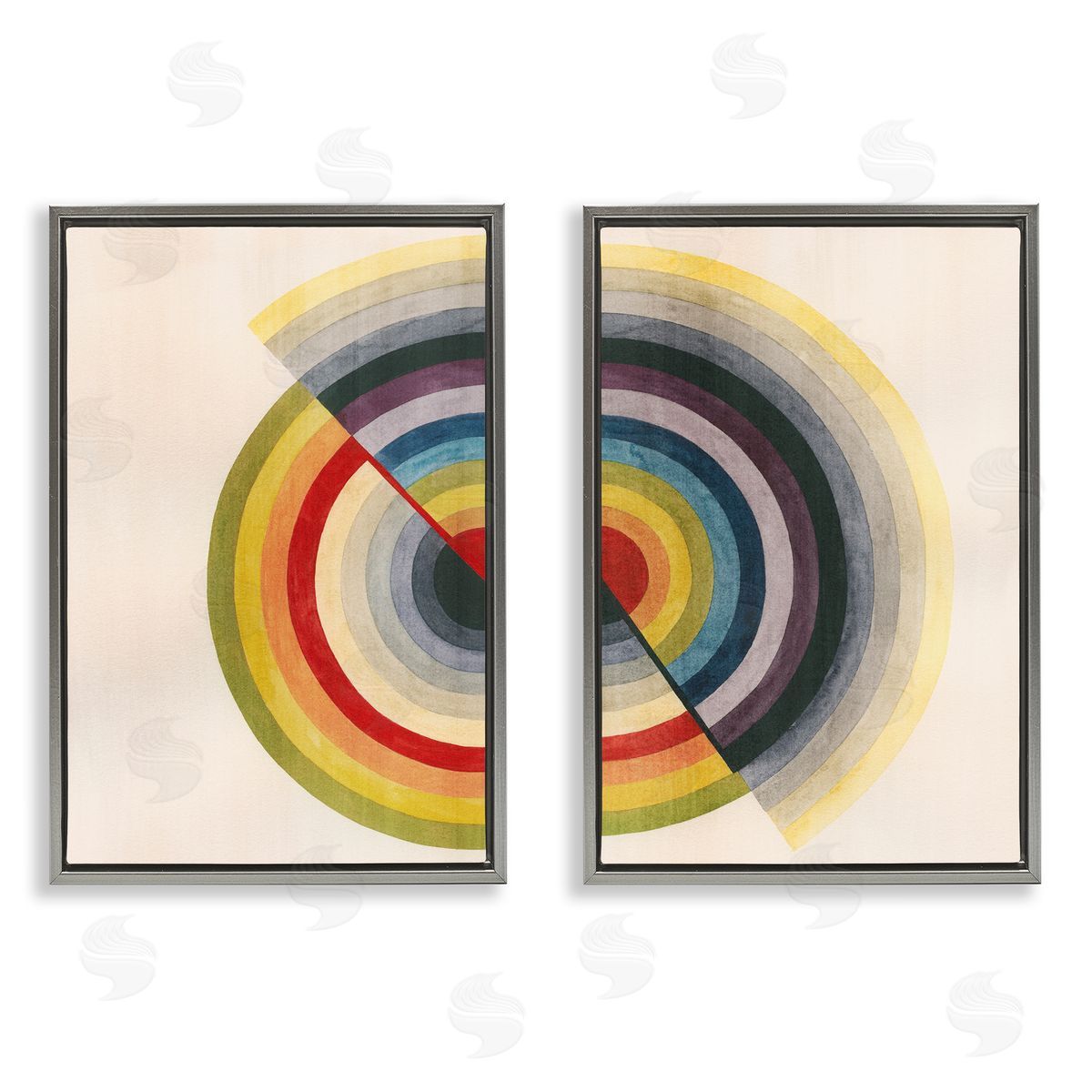 Fading Round Split Circles Grey Floating Frame Canvas Wall Art, Home Decor by Grace Popp