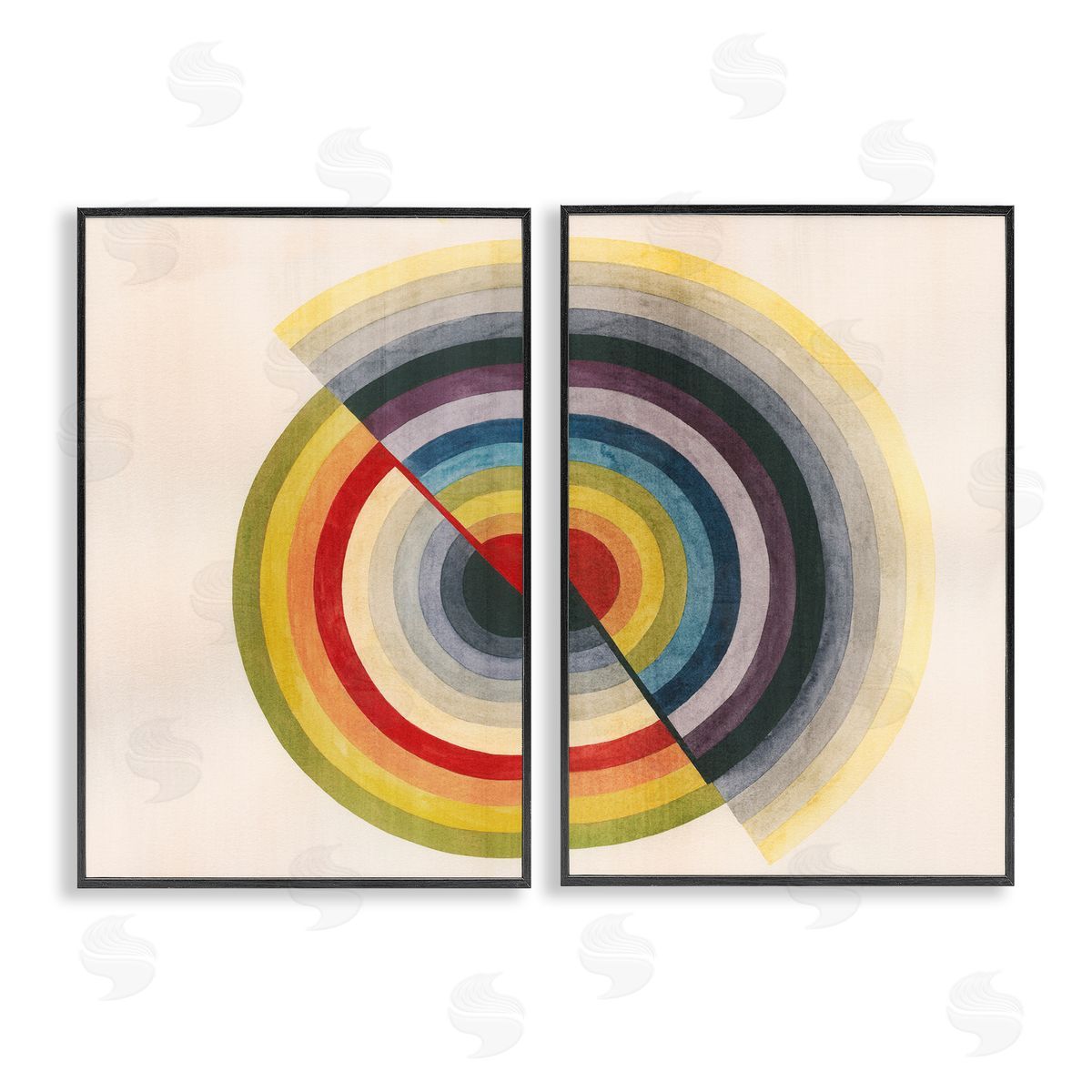 Fading Round Split Circles Black Frame Print Wall Art, Home Decor by Grace Popp
