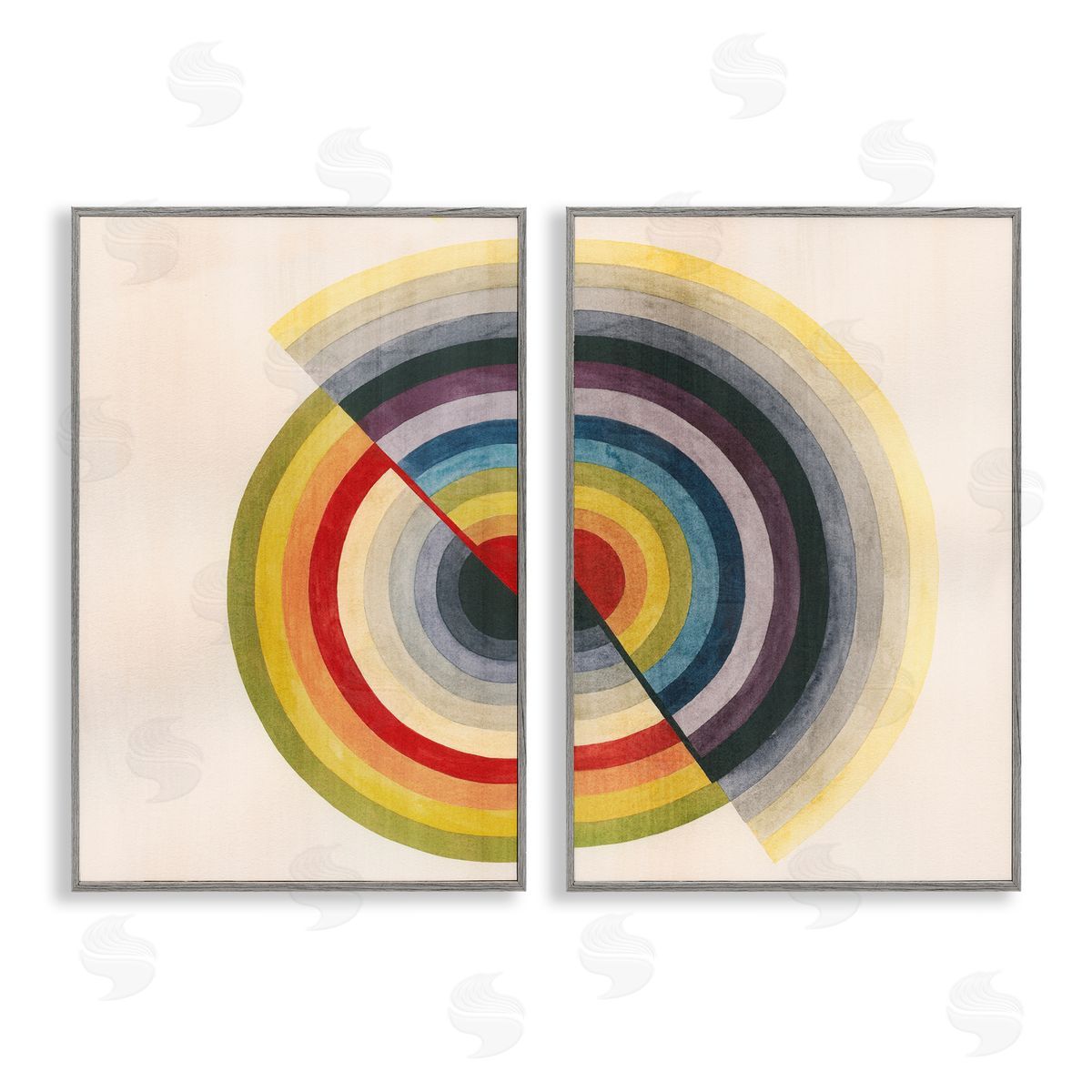 Fading Round Split Circles Grey Frame Print Wall Art, Home Decor by Grace Popp