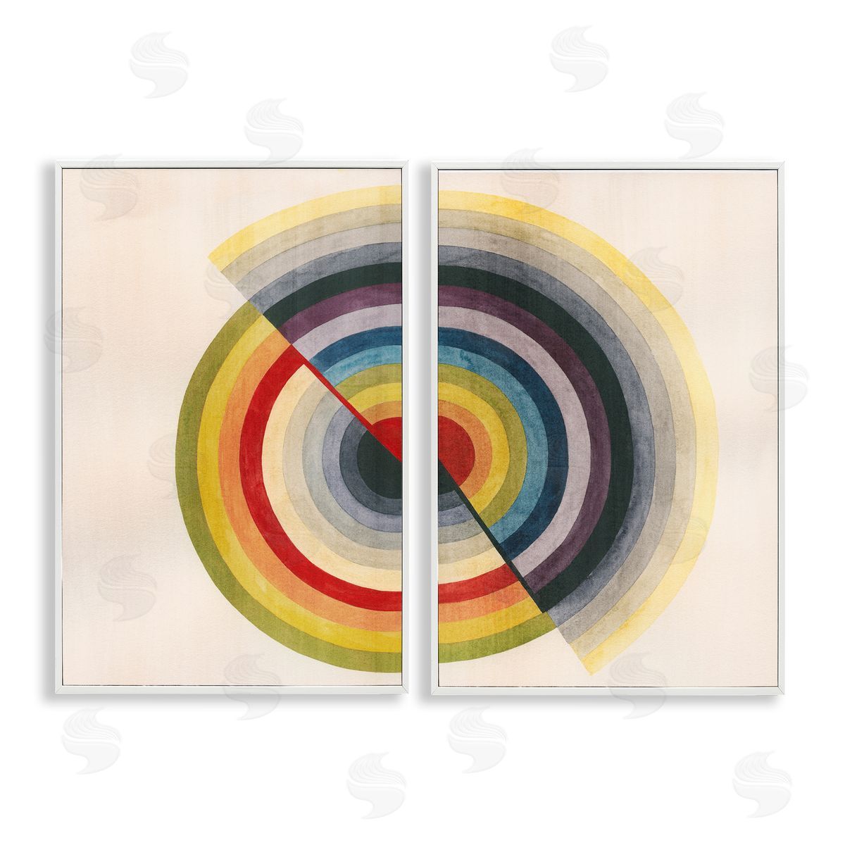 Fading Round Split Circles White Frame Print Wall Art, Home Decor by Grace Popp