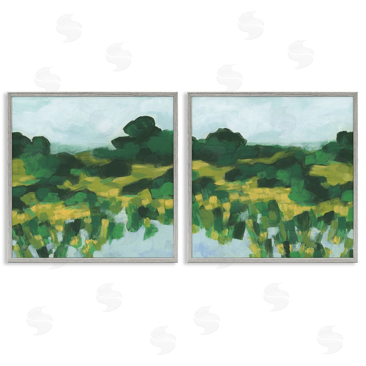 Reflecting Green Nature Grey Frame Print Wall Art, Home Decor by June Erica Vess