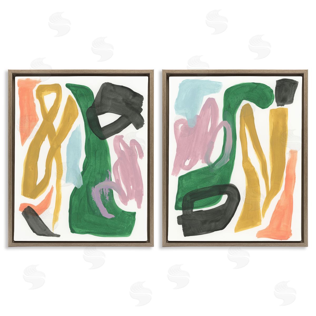 Funky Abstract Squiggles Brown Floating Frame Canvas Wall Art, Home Decor by June Erica Vess