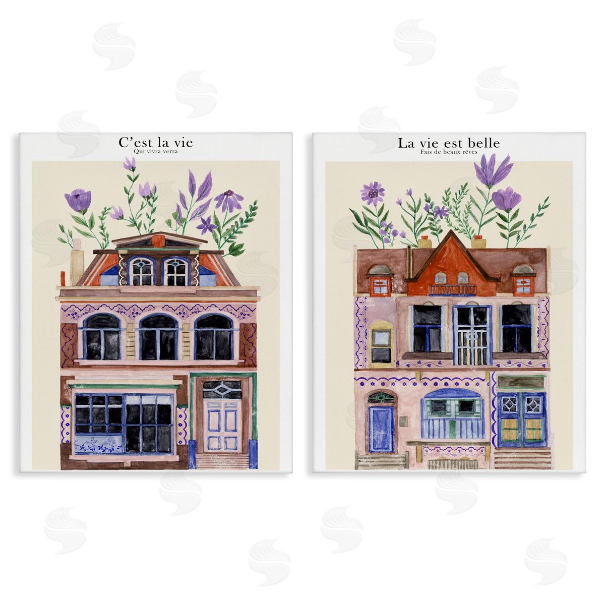 Floral Houses Architecture Canvas Wall Art, Home Decor by Melissa Wang