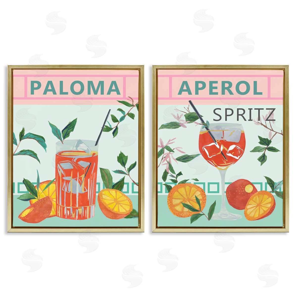 Pastel Kitchen Cocktails Gold Floating Frame Canvas Wall Art, Home Decor by Melissa Wang