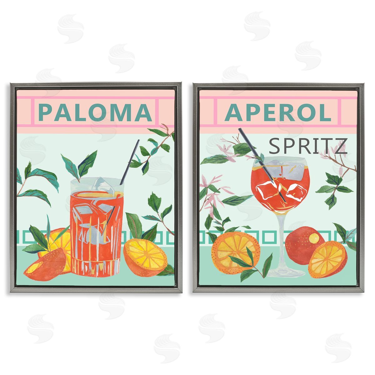 Pastel Kitchen Cocktails Grey Floating Frame Canvas Wall Art, Home Decor by Melissa Wang