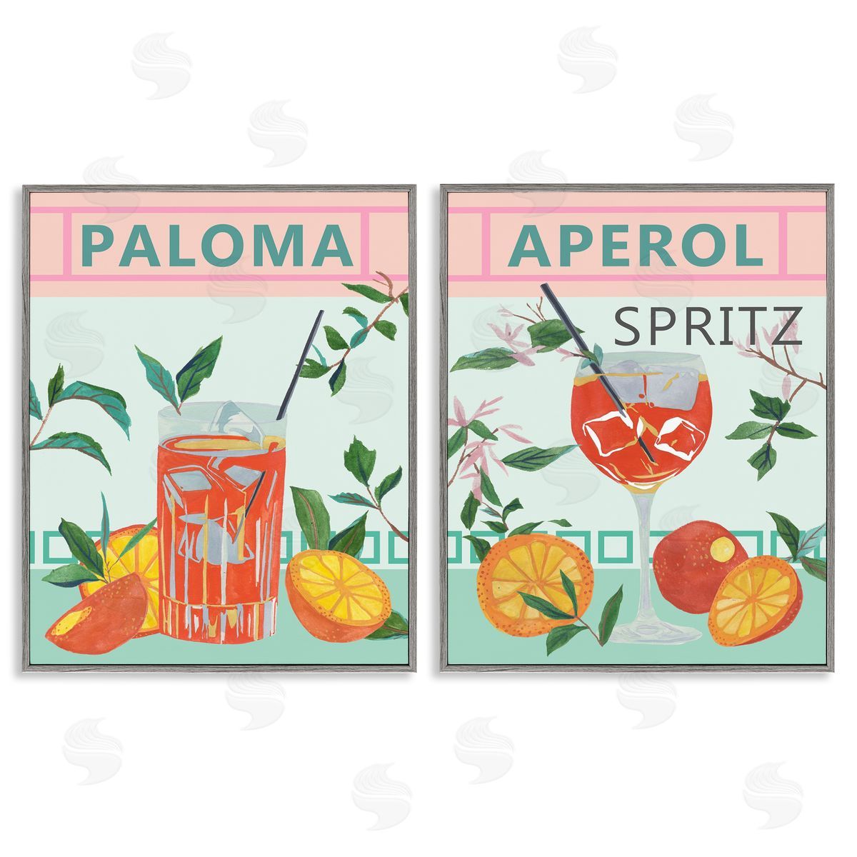 Pastel Kitchen Cocktails Grey Frame Print Wall Art, Home Decor by Melissa Wang