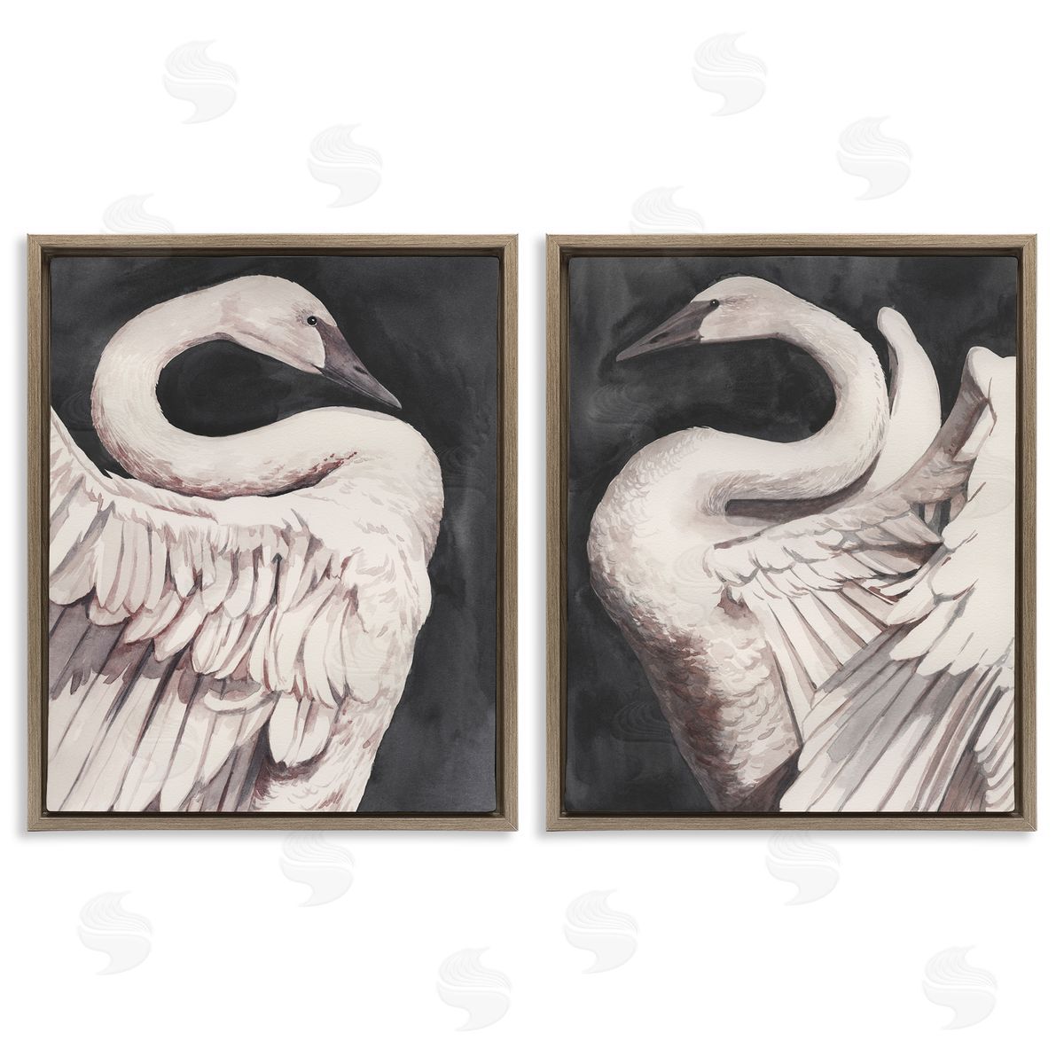 Swans Taking Flight Brown Floating Frame Canvas Wall Art, Home Decor by Grace Popp