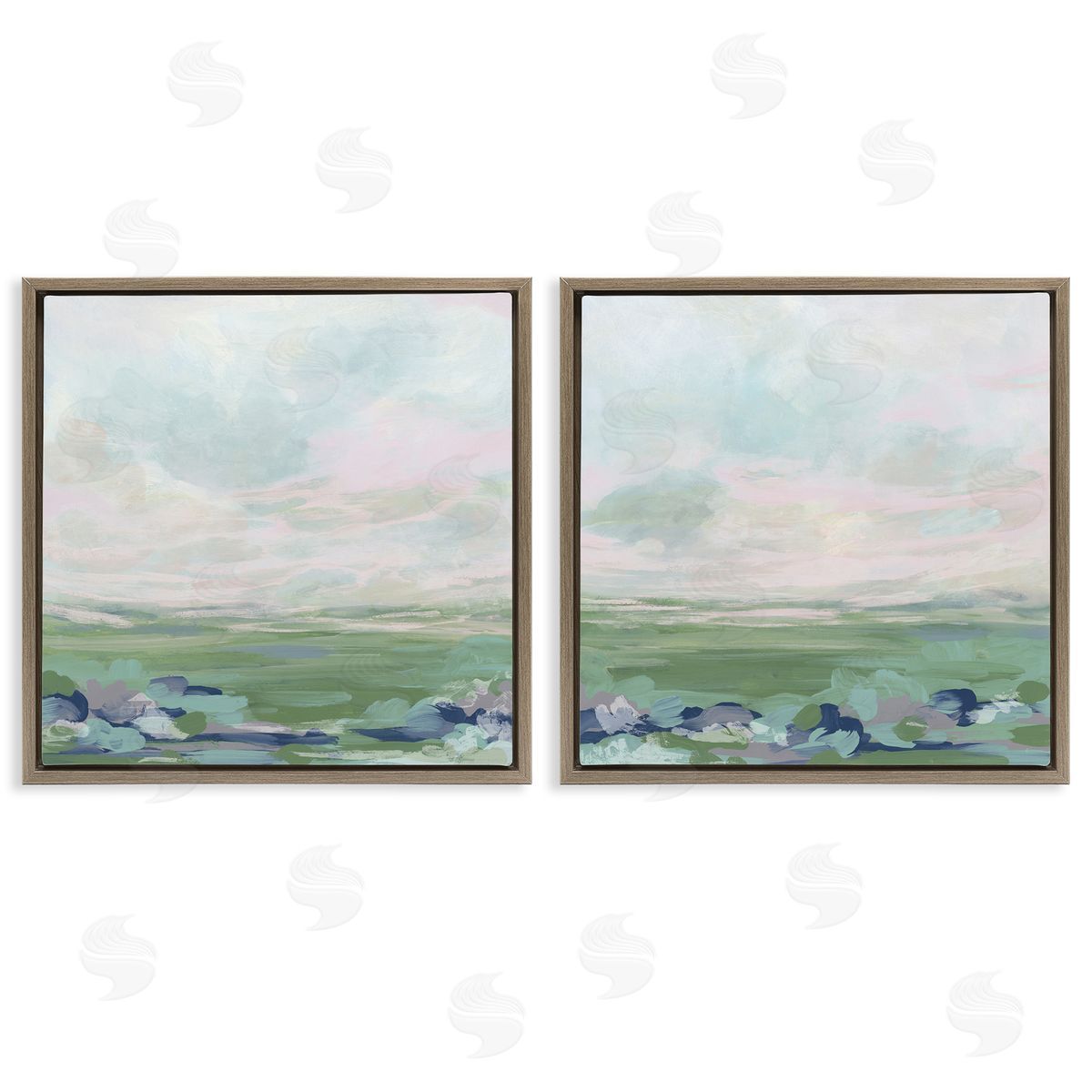 Abstract Gradient Landscapes Brown Floating Frame Canvas Wall Art, Home Decor by June Erica Vess