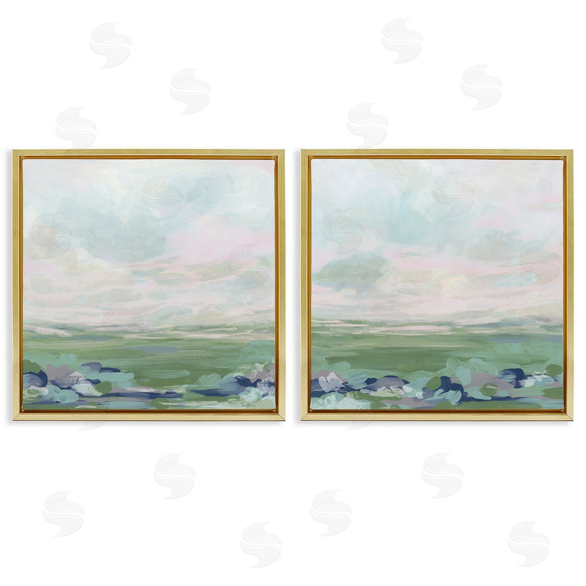 Abstract Gradient Landscapes Gold Floating Frame Canvas Wall Art, Home Decor by June Erica Vess